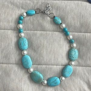 Viktoria Hayman Turquoise and Faux Pearl Necklace